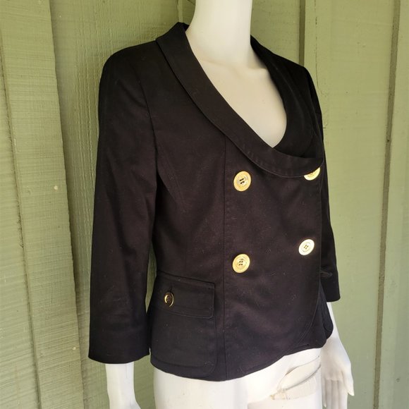 ETCETERA Black cotton Double Breasted Jacket Blazer 6 - Picture 2 of 4